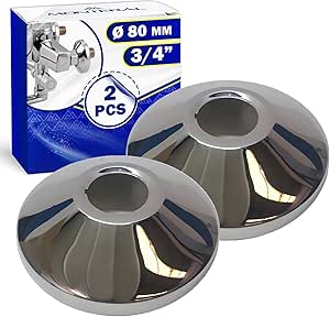 2 Pieces Tap Covers Ø 80 mm x 3/4” for Concealing Eccentric Pipes Behind Wall Taps in Bathrooms is Made of Chrome Plated Brass - MONTERAL
