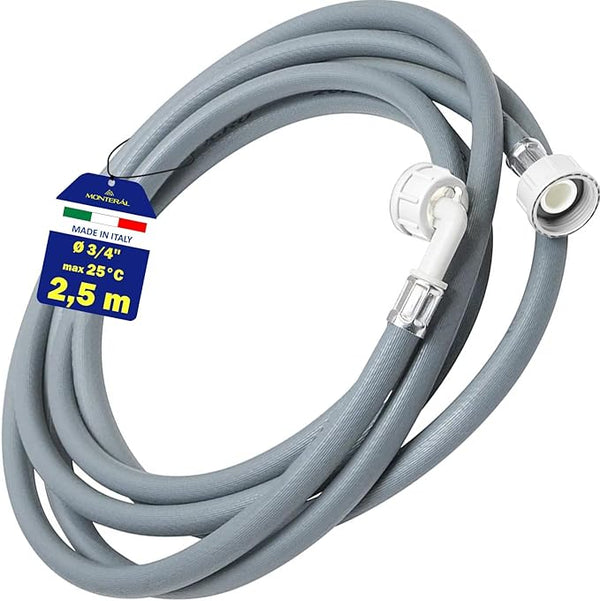 Dishwasher and Washing Machine Hose 2,5 m for Water Inlet for Temperatures up to 25°C Pressure from 20 to 60 Bar Connection is Straight and Angled Ø 3/4" - MADE IN ITALY - MONTERAL