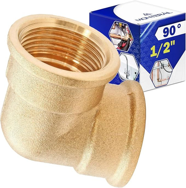 Plumbing Fittings for Pipe 90° of Brass for Hydraulic Connections with 1/2" Female Thread on Both Sides - Warranty 10 Years - MONTERAL