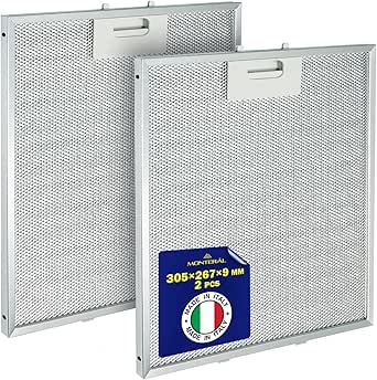 2 Piezas Aluminio Filtro Rejilla de Grasa para Campana Extractora 305 x 267 x 9 mm con Código Original 405525042-9 4055250429 para AEG para Electrolux GRI0009219A para Elica - MADE IN ITALY - MONTERAL