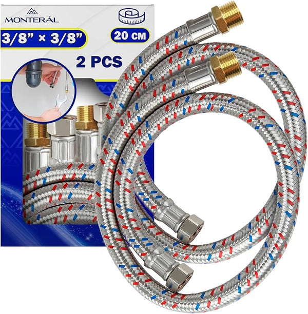 2 Pieces Plumbing Flexible Hose Pipe 20 cm with Stainless Steel Mesh Female-Male 3/8” x 3/8” with a Diameter of 13 mm - Warranty 10 Years – MONTERAL